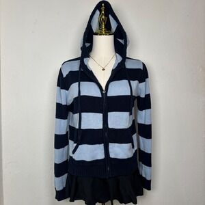 charlotte russe vintage 2000s striped blue knit sweater hood y2k skater grunge
